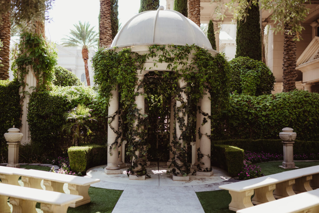 A summer intimate wedding at Caesars Palace and Carmine’s in Las Vegas, by Vegas Wedding Visuals - a Vegas elopement photo/video team.