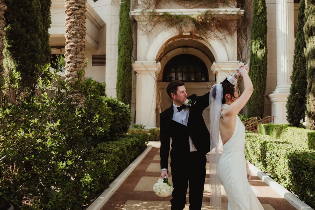 A summer intimate wedding at Caesars Palace and Carmine’s in Las Vegas, by Vegas Wedding Visuals - a Vegas elopement photo/video team.