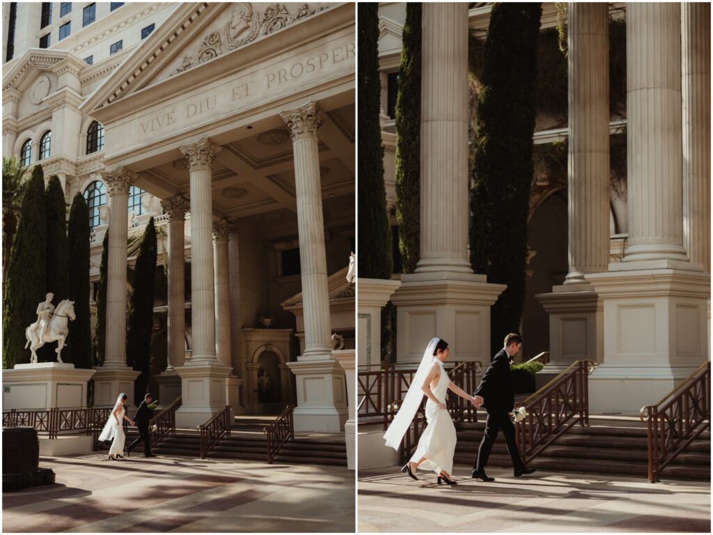 A summer intimate wedding at Caesars Palace and Carmine’s in Las Vegas, by Vegas Wedding Visuals