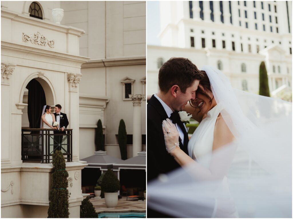 A summer intimate wedding at Caesars Palace and Carmine’s in Las Vegas, by Vegas Wedding Visuals - a Vegas elopement photo/video team.