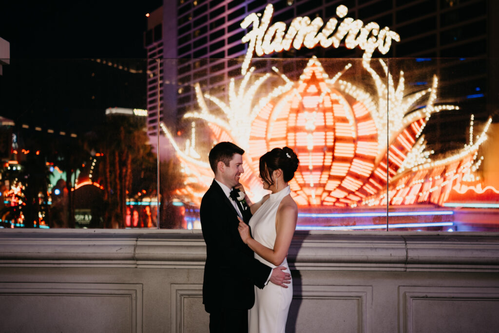 A summer intimate wedding at Caesars Palace and Carmine’s in Las Vegas, by Vegas Wedding Visuals - a Vegas elopement photo/video team.