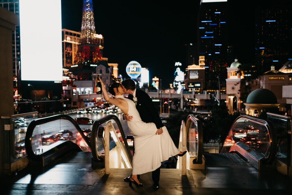 A summer intimate wedding at Caesars Palace and Carmine’s in Las Vegas, by Vegas Wedding Visuals